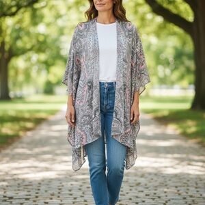 American Eagle Boho Paisley kimono sheer lightweight cardigan Open-Front Shrug